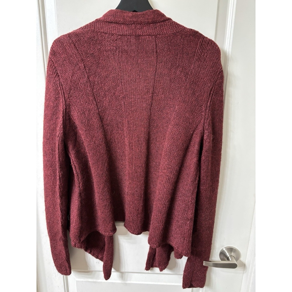 Eileen Fisher Size L Alpaca Silk Open Front Wine Burgundy Cardigan - Picture 2 of 7